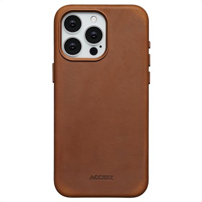 ACCEZZ Coque pour iPhone 15 Pro Max Cuir v&eacute;ritable Tabacco Cognac