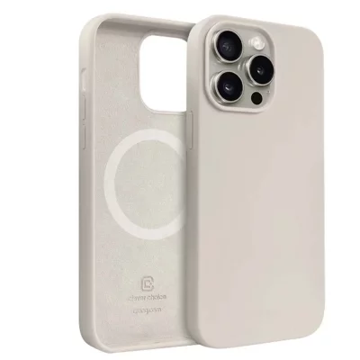 CRONG Coque pour iPhone 15 Pro Max MagSafe en Silicone Souple Antichocs  Beige