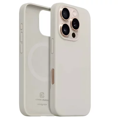 CRONG Coque pour iPhone 16 Pro MagSafe en Silicone Souple Antichocs  Beige