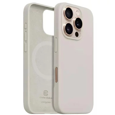 CRONG Coque pour iPhone 16 Pro Max MagSafe en Silicone Souple Antichocs  Beige