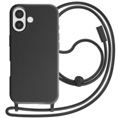 AVIZAR Coque Pour Iphone 17 En Silicone Soft Touch Avec Cordon Tour De Cou Ajustable Noir