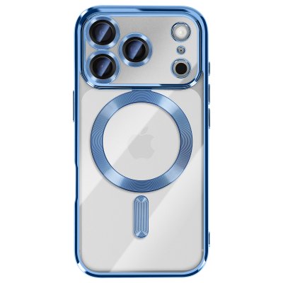AVIZAR Coque Pour Iphone 17 Pro Compatible Magsafe Avec Contour Chrom&eacute; Bleu