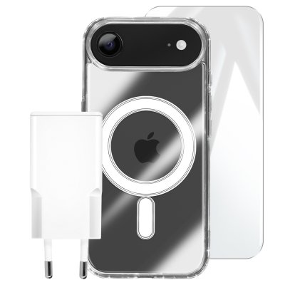 4SMARTS Coque pour iPhone Air Pack Starter Premium 3-en-1 avec Chargeur USB-C 20W Transparent