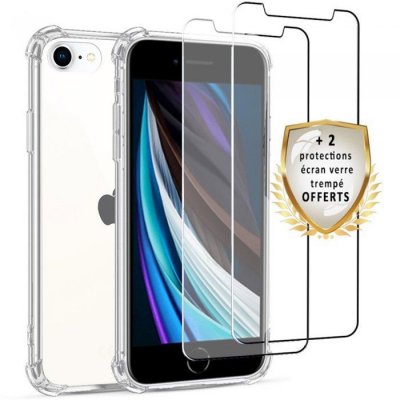 EVETANE Coque pour iPhone SE 2020 Antichoc Silicone + 2 Vitres en verre tremp&eacute; Protection &eacute;cran
