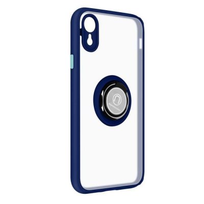 AVIZAR Coque pour iPhone XR Bi-mati&egrave;re Bague M&eacute;tallique Support Vid&eacute;o Bleu Nuit 