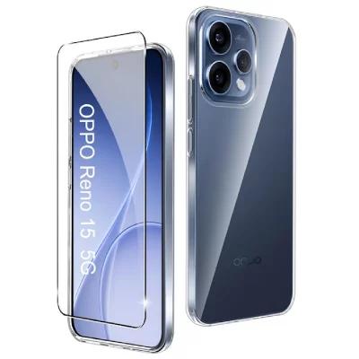 HTDMOBILES Coque pour Oppo Reno 15 5G - housse etui silicone gel fine + verre trempe - TRANSPARENT TPU -