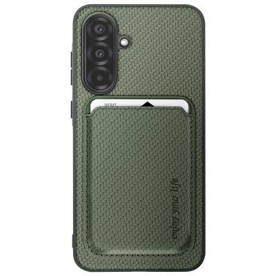 AVIZAR Coque pour Samsung A56 Porte-carte Magn&eacute;tique Fibre de carbone Vert Fonc&eacute;