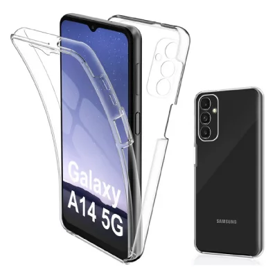 HTDMOBILES Coque Pour Samsung Galaxy A14 5g - Housse Etui Silicone Gel 360 Integrale + Film Ecran - Transparent