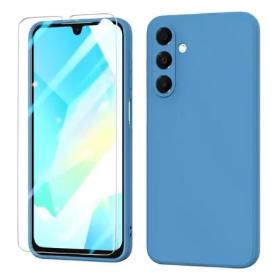 HTDMOBILES Coque pour Samsung Galaxy A17 5G - housse etui silicone gel fine + film ecran - BLEU FONCE
