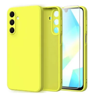 HTDMOBILES Coque pour Samsung Galaxy A17 5G - housse etui silicone gel fine + film ecran - JAUNE