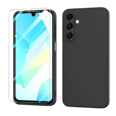 HTDMOBILES Coque pour Samsung Galaxy A17 5G - housse etui silicone gel fine + film ecran - NOIR