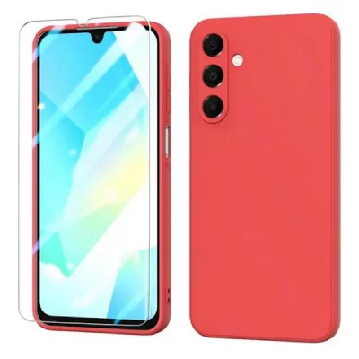 HTDMOBILES Coque pour Samsung Galaxy A17 5G - housse etui silicone gel fine + film ecran - ROUGE