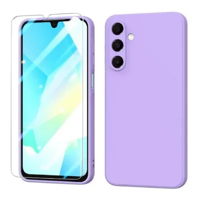 HTDMOBILES Coque pour Samsung Galaxy A17 5G - housse etui silicone gel fine + verre trempe - MAUVE -