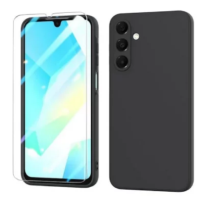 HTDMOBILES Coque pour Samsung Galaxy A17 5G - housse etui silicone gel fine + verre trempe - NOIR -