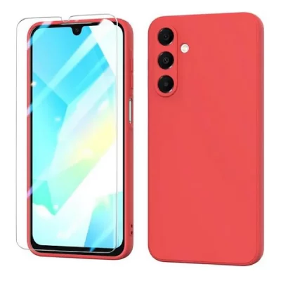 HTDMOBILES Coque pour Samsung Galaxy A17 5G - housse etui silicone gel fine + verre trempe - ROUGE -