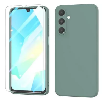 HTDMOBILES Coque pour Samsung Galaxy A17 5G - housse etui silicone gel fine + verre trempe - VERT -