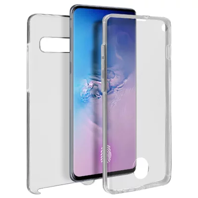 AVIZAR Coque pour Samsung Galaxy S10 Protection 360&deg; Rigide + Avant Silicone transparent 