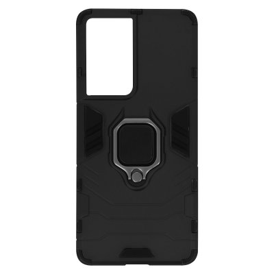 AVIZAR Coque pour Samsung Galaxy S21 Ultra Hybride Antichoc Bague M&eacute;tallique Support Noir