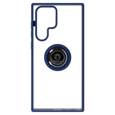 AVIZAR Coque pour Samsung Galaxy S22 Ultra Bi-mati&egrave;re Bague M&eacute;tallique Support Vid&eacute;o bleu 
