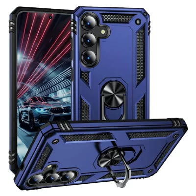 HTDMOBILES Coque Pour Samsung Galaxy S25 Fe 5g - Housse Etui Rigide Anti Choc + Verre Trempe - Bleu Fonce