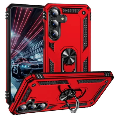 HTDMOBILES Coque Pour Samsung Galaxy S25 Fe 5g - Housse Etui Rigide Anti Choc + Verre Trempe - Rouge