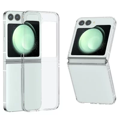 HTDMOBILES Coque Pour Samsung Galaxy Z Flip 7 Fe - Housse Etui Rigide Avant Et Arriere - Blanc Transparent