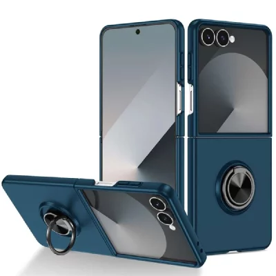 HTDMOBILES Coque Pour Samsung Galaxy Z Flip 7 - Housse Etui Rigide Bague Anti Choc Magnetique - Bleu Fonce