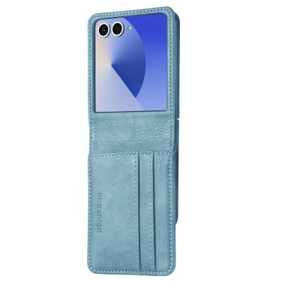 IMOSHION Coque pour Samsung Galaxy Z Flip 7 Similicuir Bleu clair