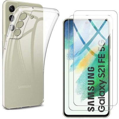 PHONILLICO Coque pour Samsung S21 FE 5G et 2 Verres Tremp&eacute; Film Protection Ecran