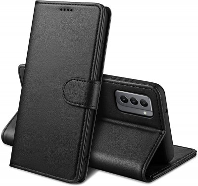 PHONILLICO Coque pour Samsung S21 PLUS - Portefeuille Noir Rabat Clapet Aimant&eacute; Rangement Cartes []