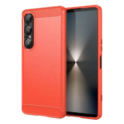 HTDMOBILES Coque Pour Sony Xperia 1 Vii - Housse Etui Silicone Gel Carbone + Film Ecran - Rouge