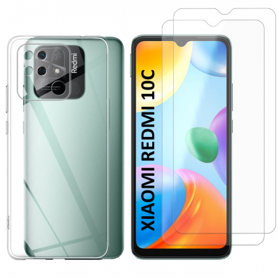 PHONILLICO Coque pour Xiaomi REDMI 10C et 2 Verres Tremp&eacute; Film Protection Ecran