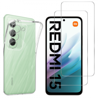 PHONILLICO Coque pour Xiaomi Redmi 15 et 2 Verres Tremp&eacute; Film Protection Ecran