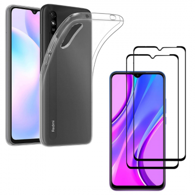 PHONILLICO Coque Pour Xiaomi Redmi 9a Et 2 Verres Tremp&eacute; Bord Noir Film Protection Ecran &reg;