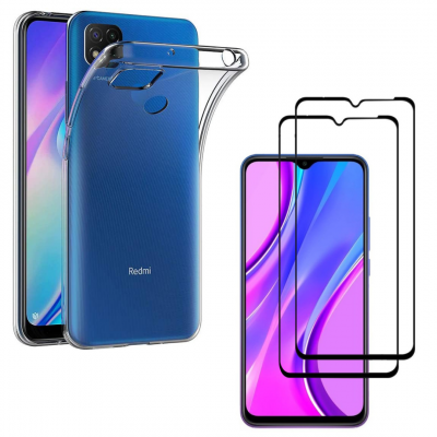 PHONILLICO Coque pour Xiaomi REDMI 9C NFC et 2 Verres Trempe Bord Noir Film Protection Ecran &reg;