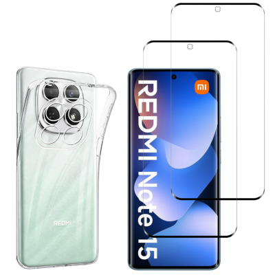 PHONILLICO Coque pour Xiaomi Redmi Note 15 4G/5G et 2 Verres Tremp&eacute; Film Protection Ecran &reg;