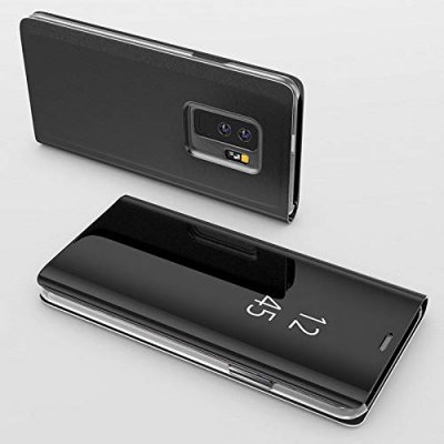 PHONILLICO Coque Rabat Miroir Noir pour Samsung Galaxy S10e - Protection Clear View