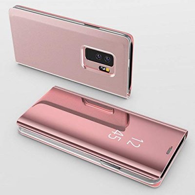 PHONILLICO Coque Rabat Miroir Rose pour Samsung Galaxy A50 - Protection Clear View