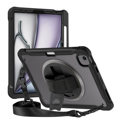AVIZAR Coque Renforc&eacute;e Polycarbonate Noir pour iPad Air 13"" 2025 avec Bandouli&egrave;re