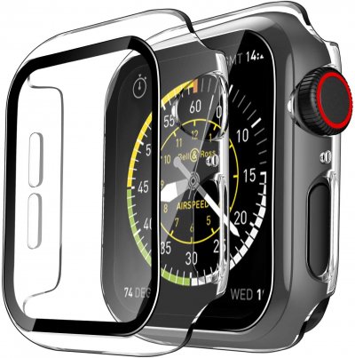 PHONILLICO Coque rigide transparente avec protection &eacute;cran en verre tremp&eacute; pour Apple Watch 40mm - 