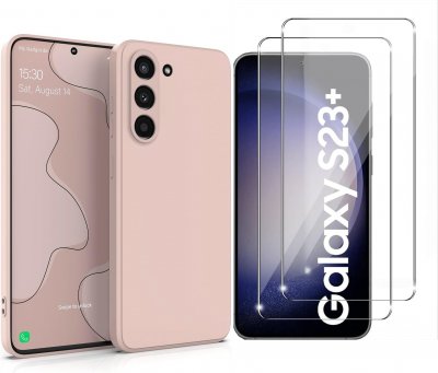 LITTLE BOUTIK Coque Rose pour Samsung Galaxy S23 Plus (6,6) et 2 Verres Tremp&eacute; Film Protection Ecran