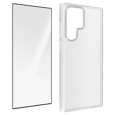 AVIZAR Coque Samsung Galaxy S22 Ultra Silicone Souple Film Verre Tremp&eacute; 9H Transparent