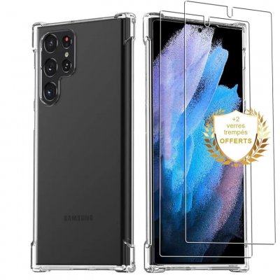 EVETANE Coque Samsung Galaxy S23 Ultra Antichoc Silicone + 2 Vitres en Verre tremp&eacute; Protection &eacute;cran