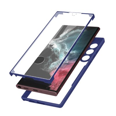 AVIZAR Coque Samsung S22 Ultra en Plexiglas dos et face en cadre bleu polym&egrave;re