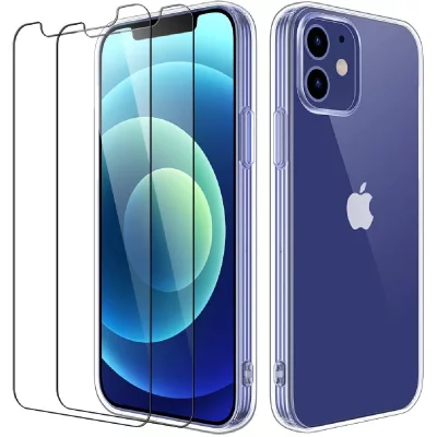 LITTLE BOUTIK Coque Silicone + 2 Vitres Protection Ecran Pour Apple iPhone 12