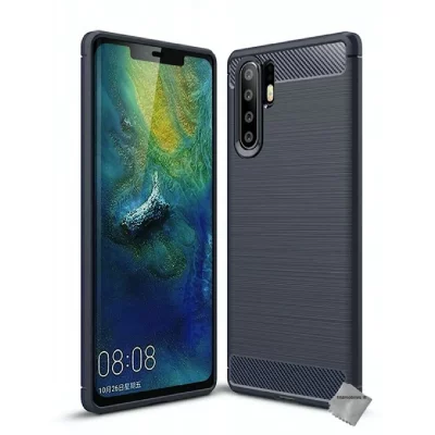 HTDMOBILES Coque silicone gel carbone pour Huawei P30 Pro avec film ecran - BLEU FONCE
