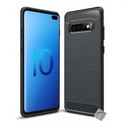 HTDMOBILES Coque silicone gel carbone pour Samsung Galaxy S10+ Plus avec film ecran - NOIR