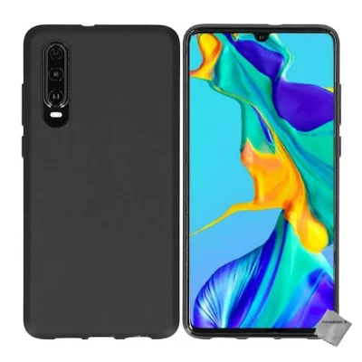 HTDMOBILES Coque silicone gel fine pour Huawei P30 + verre trempe - NOIR