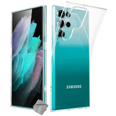 HTDMOBILES Coque silicone gel fine pour Samsung Galaxy S22 Ultra 5G + verre trempe - TPU TRANSPARENT - 