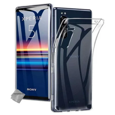 HTDMOBILES Coque silicone gel fine pour Sony Xperia 5 + film ecran - TPU TRANSPARENT